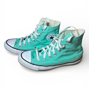 Women’s 6 Converse Chuck Taylor All Star Hi Top trainers in turquoise and white